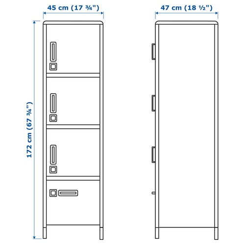 IDÅSEN Kabinet tinggi berlaci dan pintu, kuning air, 45x172 cm