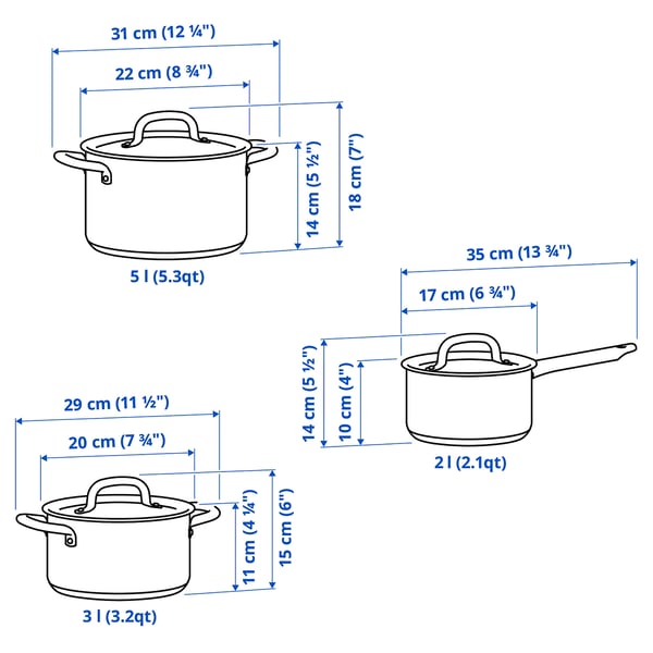 IKEA 365+ Set 6 unit peralatan memasak, keluli tahan karat