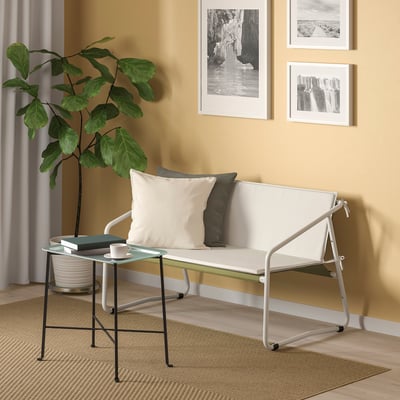 INGMARSÖ Sofa 2 tempat duduk, dalam/luar, putih hijau/kuning air, 118x69x69 cm