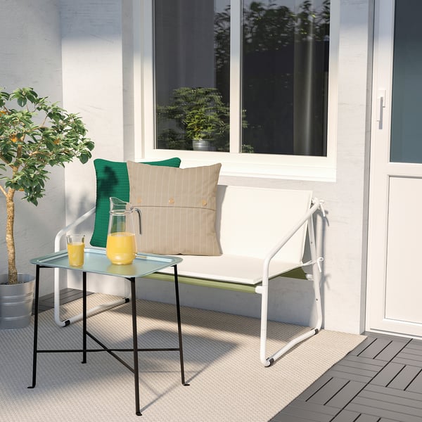 INGMARSÖ Sofa 2 tempat duduk, dalam/luar, putih hijau/kuning air, 118x69x69 cm