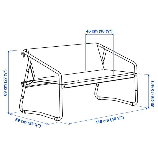 INGMARSÖ Sofa 2 tempat duduk, dalam/luar, putih hijau/kuning air, 118x69x69 cm