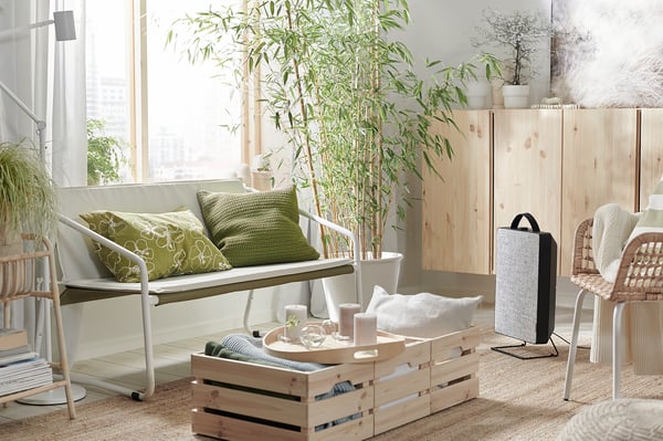 INGMARSÖ Sofa 2 tempat duduk, dalam/luar, putih hijau/kuning air, 118x69x69 cm