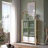 IVAR Kabinet berpintu, kayu pain/kelabu-hijau jaringan dawai halus, 89x30x124 cm