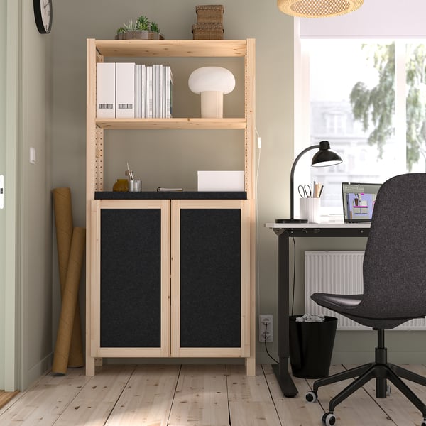IVAR Unit para-para, dengan 2 pintu kayu pain/kain felt kain felt, 89x30x179 cm