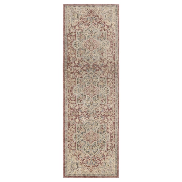 JÄRNVÄG Ambal, bulu nipis, corak perhiasan merah jambu/kuning air, 80x250 cm