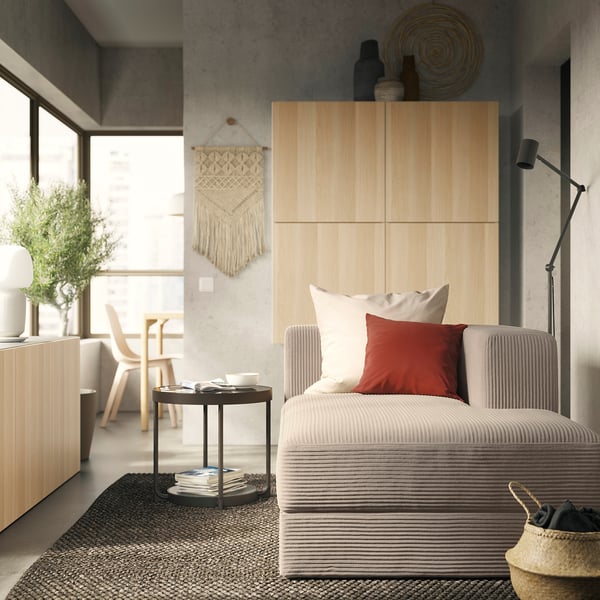 JÄTTEBO Modul chaise longue, kanan, dengan tempat letak tangan/Samsala kelabu kuning air