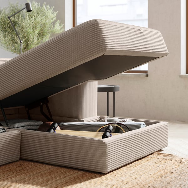 JÄTTEBO Modul chaise longue, kanan, dengan tempat letak tangan/Samsala kelabu kuning air