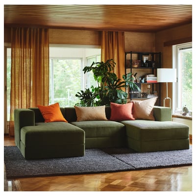 JÄTTEBO Modul sofa 3.5 tempat duduk, tempat letak tangan Samsala/kuning gelap-hijau