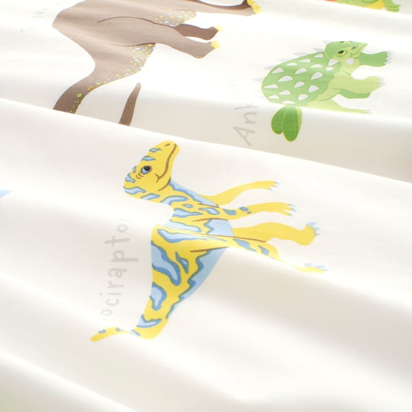 JÄTTELIK Sarung duvet dan sarung bantal, dinosaur/putih, 150x200/50x80 cm