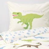 JÄTTELIK Sarung duvet dan sarung bantal, dinosaur/putih, 150x200/50x80 cm