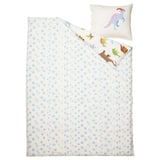 JÄTTELIK Sarung duvet dan sarung bantal, dinosaur/putih, 150x200/50x80 cm