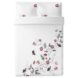 JÄTTELILJA Sarung duvet dan 2 sarung bantal, putih/corak berbunga, 200x200/50x80 cm