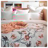 JÄTTELILJA Sarung duvet dan 2 sarung bantal, putih/corak berbunga, 200x200/50x80 cm