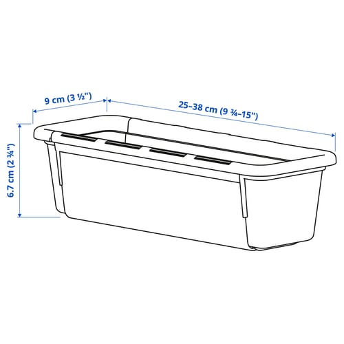 KACKLA Kotak boleh dipanjangkan, putih, 25-38x9 cm