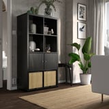 KALLAX Unit rak berpintu, hitam coklat, 77x147 cm