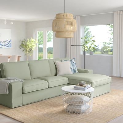 KIVIK Sofa 3 tempat duduk + chaise longue, Gunnared hijau muda