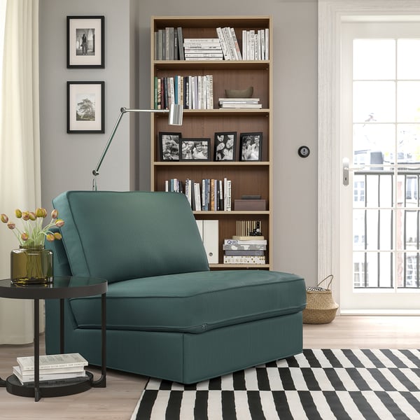 KIVIK Sofa katil 1 tempat duduk, Kelinge kelabu-biru firus