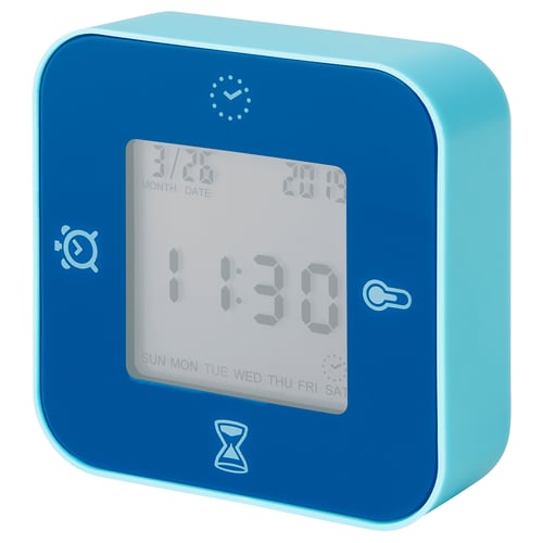 KLOCKIS Jam/termometer/penggera/pemasa, biru, 7x7 cm