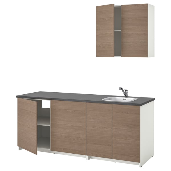 KNOXHULT Dapur, kesan kayu kelabu, 204x61x220 cm