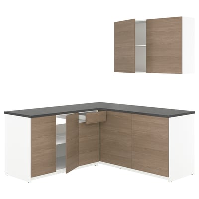 KNOXHULT Dapur sudut, kesan kayu kelabu, 182x183x220 cm