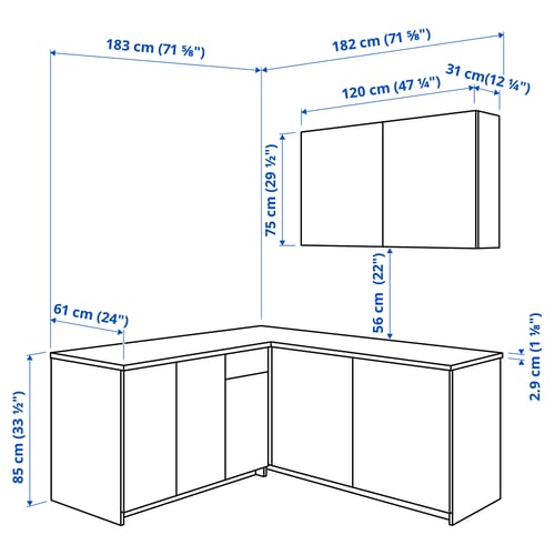 KNOXHULT Dapur sudut, putih, 182x183x220 cm