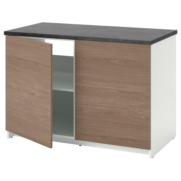 KNOXHULT Kabinet dasar berpintu, kesan kayu/kelabu, 120x85 cm