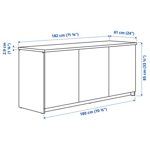 KNOXHULT Kabinet dasar berpintu, kesan kayu/kelabu, 180x85 cm