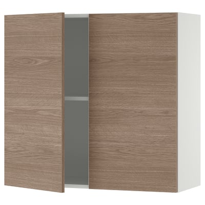 KNOXHULT Kabinet dinding berpintu, kesan kayu/kelabu, 80x75 cm