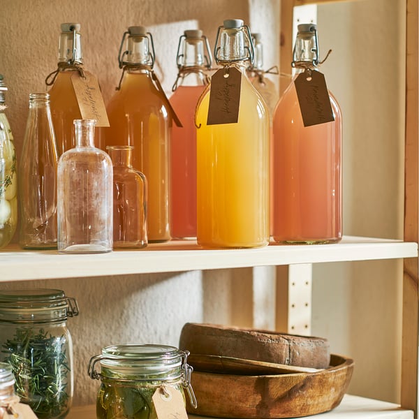 KORKEN Botol dengan penyumbat, kaca jernih, 1 l