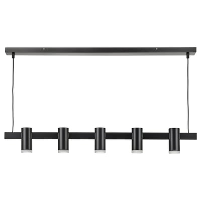 KRANSALG Lampu pendan dgn 5 lampu, hitam, 113 cm