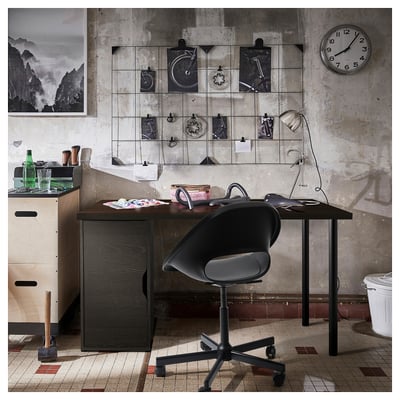 LAGKAPTEN / ALEX Meja, hitam coklat/hitam, 140x60 cm