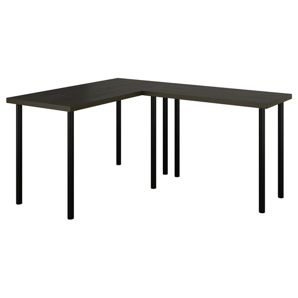 LAGKAPTEN / LINNMON Meja bentuk L, hitam coklat/hitam, 120x160 cm
