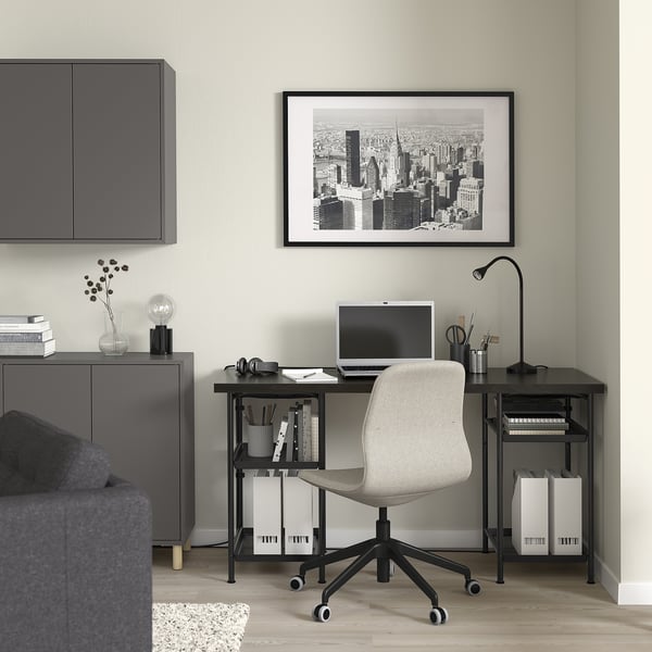 LAGKAPTEN / SPÄND Meja, hitam coklat/hitam, 140x60 cm