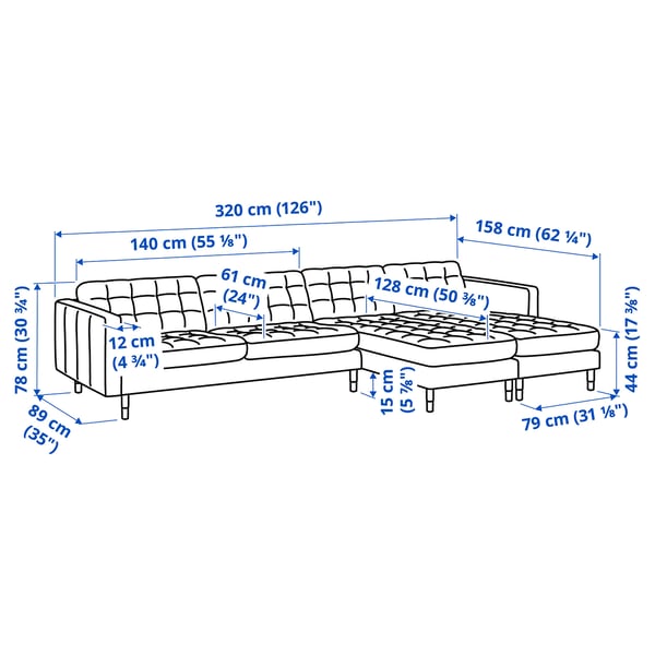 LANDSKRONA Sofa 4 tempat duduk + chaise longue, Gunnared hijau muda/logam
