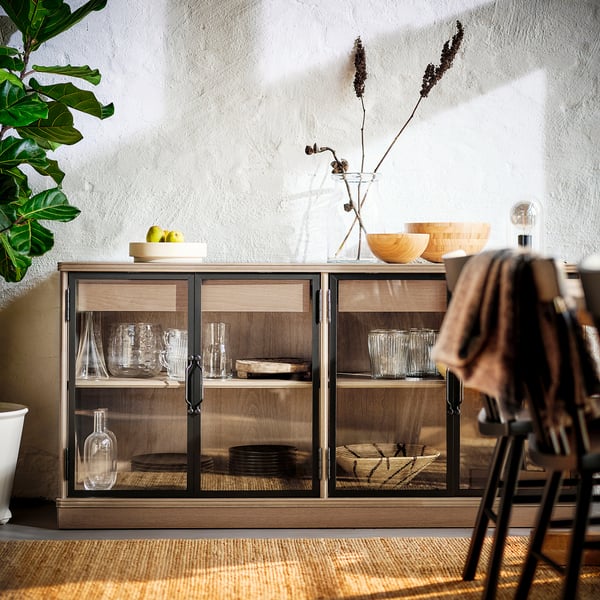 LANESUND Kabinet sisi, kelabu-coklat, 161x47x81 cm