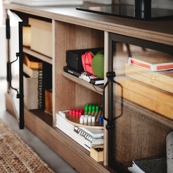 LANESUND Kabinet TV, kelabu-coklat, 161x47x55 cm