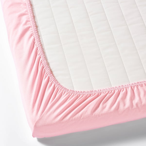 LEN Cadar sama sendat untuk katil bayi, putih/merah jambu, 60x120 cm