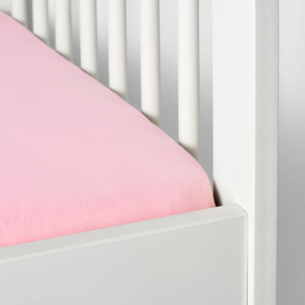 LEN Cadar sama sendat untuk katil bayi, putih/merah jambu, 60x120 cm