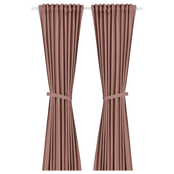 LENDA Langsir berpengikat, 1 pasang, coklat merah/dengan pita tendas, 140x250 cm