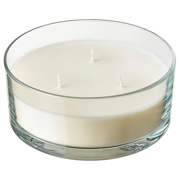 LOTSFÅGEL Lilin haruman dalam kaca, 3 sumbu, Linen segar putih, 25 jam