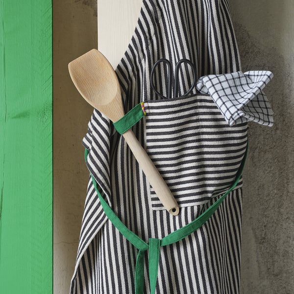 MÄVINN Apron, hitam putih/jalur, 92x90 cm