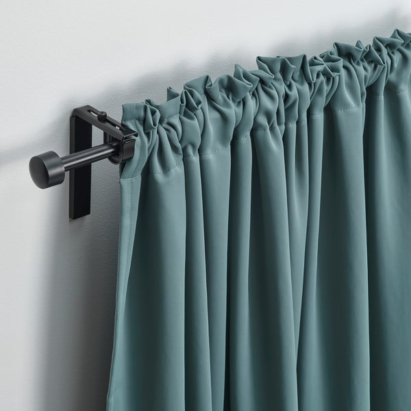 MAJGULL Langsir penggelap bilik, 1 pasang, kelabu gelap-firus/dengan pita tendas, 145x250 cm