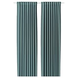 MAJGULL Langsir penggelap bilik, 1 pasang, kelabu gelap-firus/dengan pita tendas, 145x250 cm