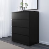 MALM Almari 4 laci, hitam coklat, 80x100 cm