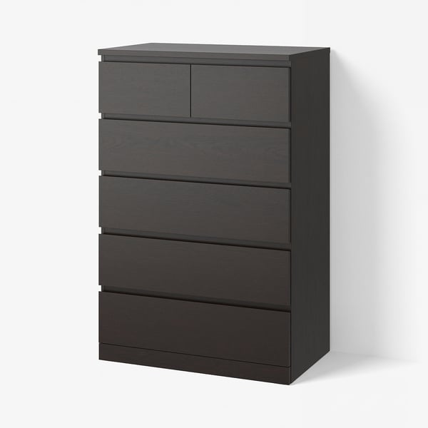 MALM Almari 6 laci, hitam coklat, 80x123 cm