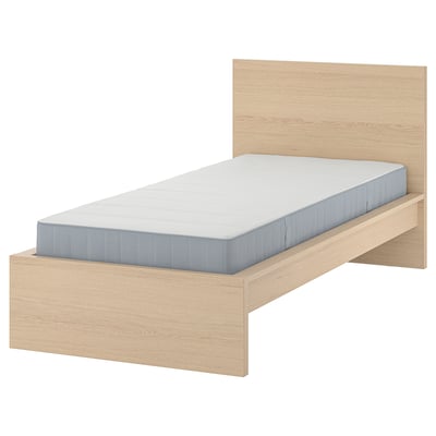 MALM Rangka katil dgn tilam, Venir kayu oak berwarna putih/Vesteröy Lebih padat, 90x200 cm