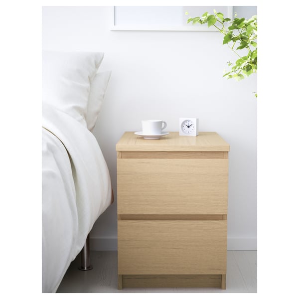 MALM Set 4 unit perabot bilik tidur, Venir kayu oak berwarna putih, 180x200 cm