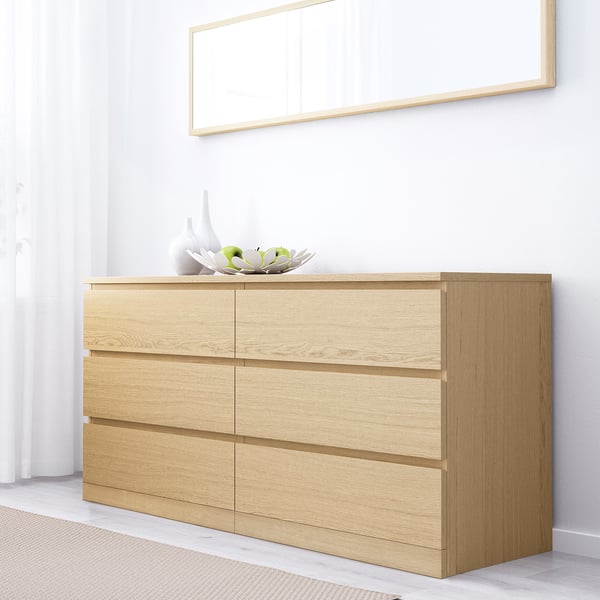 MALM Set 4 unit perabot bilik tidur, Venir kayu oak berwarna putih, 180x200 cm