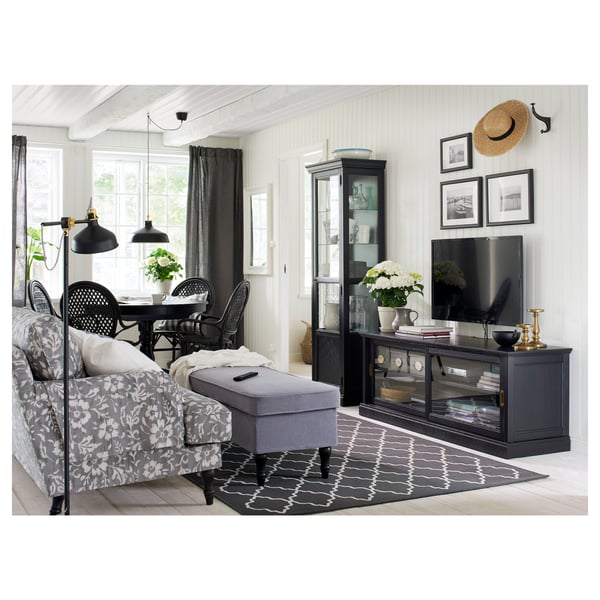 MALSJÖ Rak TV dengan pintu gelangsar, pewarna hitam, 160x48x59 cm