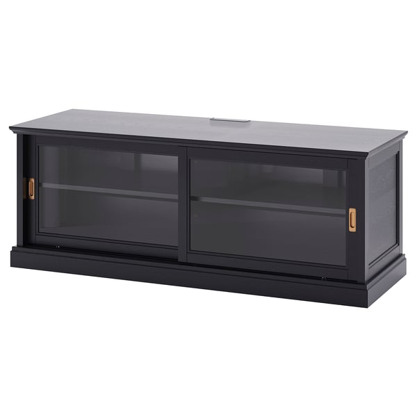 MALSJÖ Rak TV dengan pintu gelangsar, pewarna hitam, 160x48x59 cm